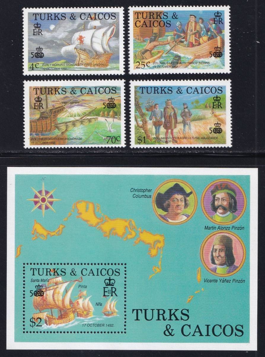 タークスカイコス諸島・米大陸発見５００年＜１９８８年＞（未）４種完＋シートの画像1