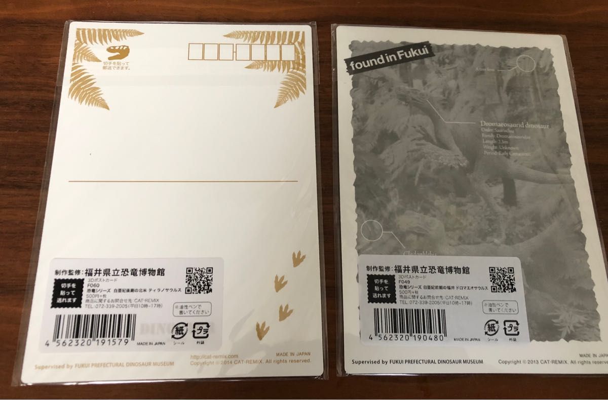 H4 ★ 3Dポストカード 恐竜　2枚