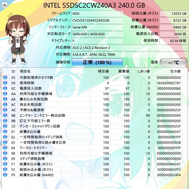 【中古】Intel SSD 520 Series 240GB SSDSC2CW240A3 [2.5インチ SATA SSD 7mm厚 MLC]