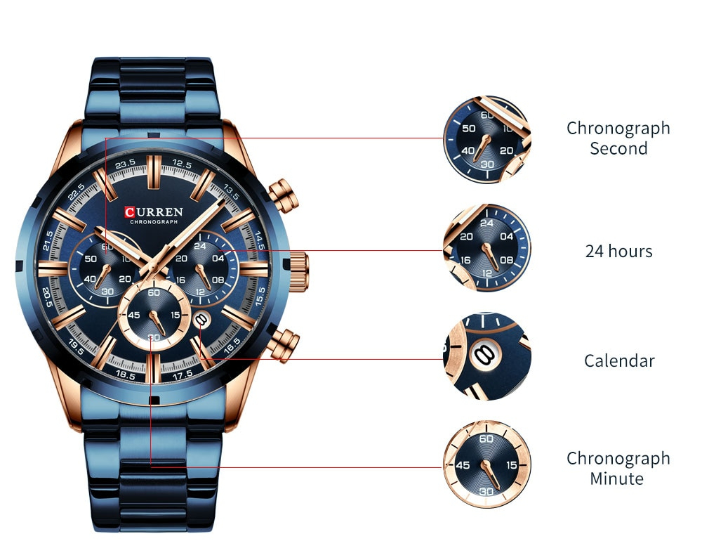 CURREN メンズ 腕時計 高品質 クオーツ クロノグラフ 防水 カジュアル ウォッチ ビジネス 時計 ステンレス シルバー × ブラック_画像5