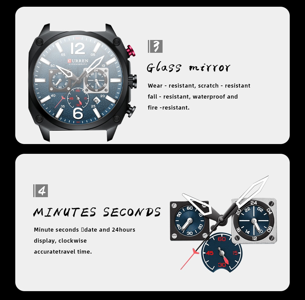 CURREN 8398 メンズ 腕時計 高品質 クオーツ クロノグラフ 防水 カジュアル レザー ウォッチ ファッション 時計 グリーン