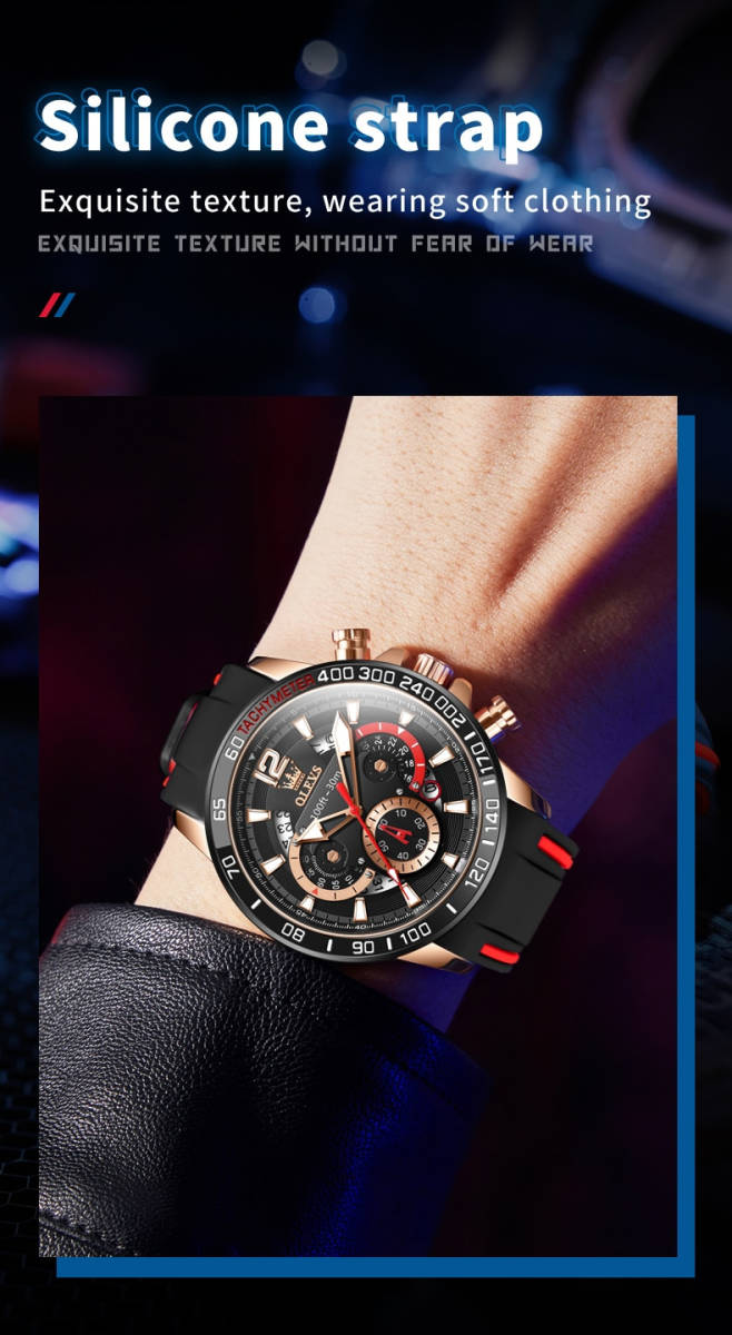 OLEVS メンズ 腕時計 高品質 クオーツ カジュアル スポーツ ファッショナブル ウォッチ 9936 クロノグラフ 防水 時計 ブラック_画像2