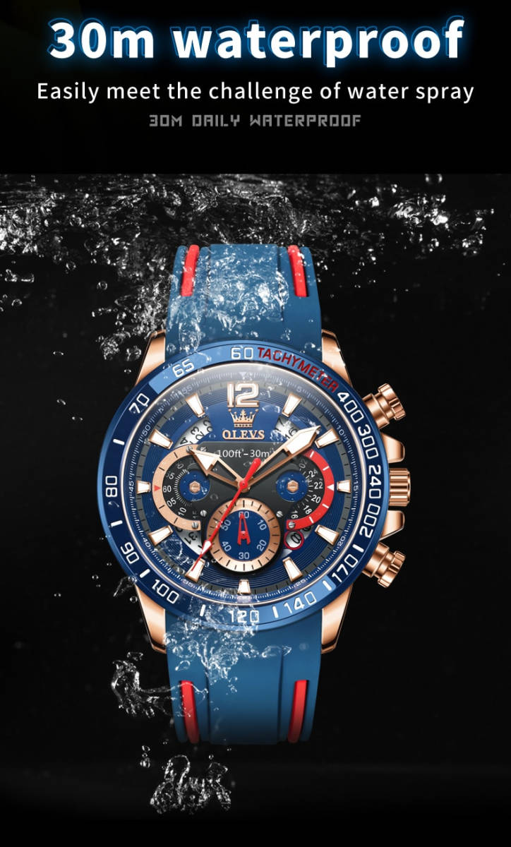 OLEVS メンズ 腕時計 高品質 クオーツ カジュアル スポーツ ファッショナブル ウォッチ 9936 クロノグラフ 防水 時計 ブラック_画像4