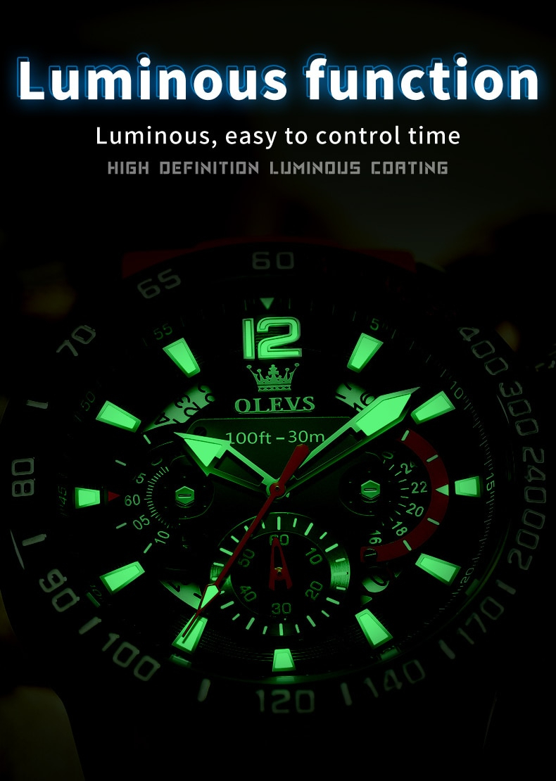 OLEVS メンズ 腕時計 高品質 クオーツ カジュアル スポーツ ファッショナブル ウォッチ 9936 クロノグラフ 防水 時計 ブラック_画像3