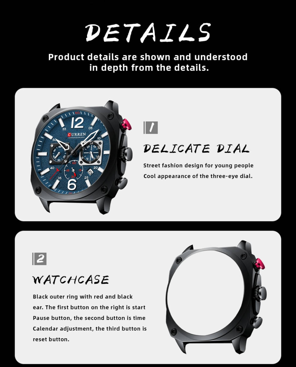 CURREN 8398 メンズ 腕時計 高品質 クオーツ クロノグラフ 防水 カジュアル レザー ウォッチ ファッション 時計 グリーン_画像5