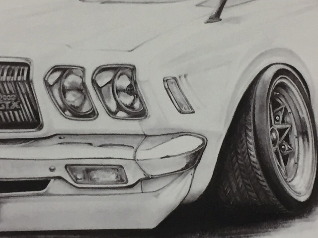  Nissan NISSAN 610 Bluebird U(samebru)[ pencil sketch ] famous car old car illustration A4 size amount attaching autographed 