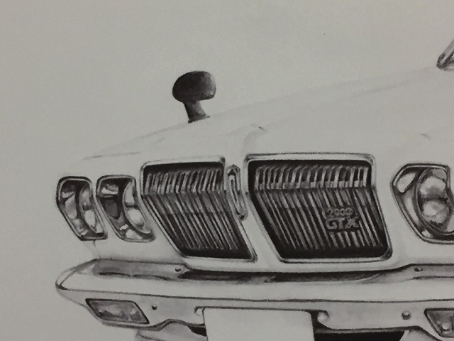  Nissan NISSAN 610 Bluebird U(samebru)[ pencil sketch ] famous car old car illustration A4 size amount attaching autographed 