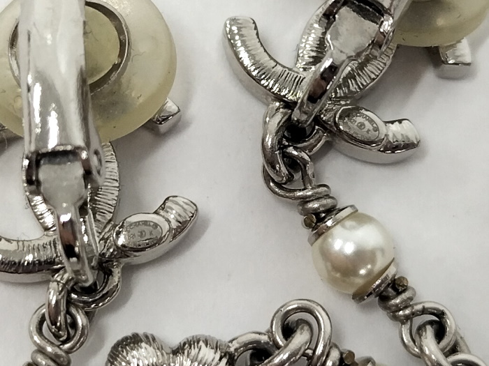 CHANEL イヤリング パール ココマーク ラインストーン メッキ シルバー