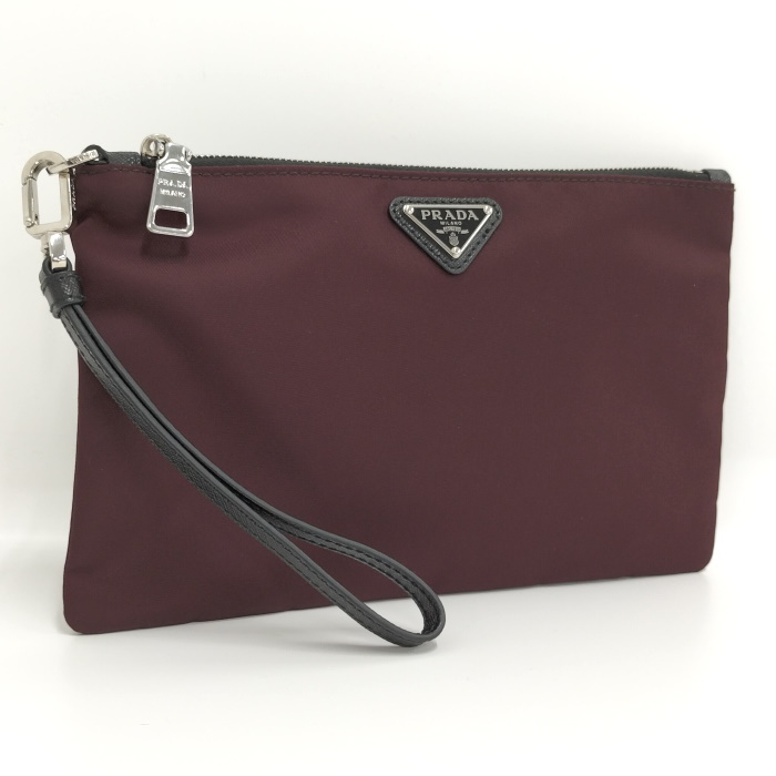 【中古】PRADA クラッチバッグ ポシェット ナイロン ボルドー_画像1