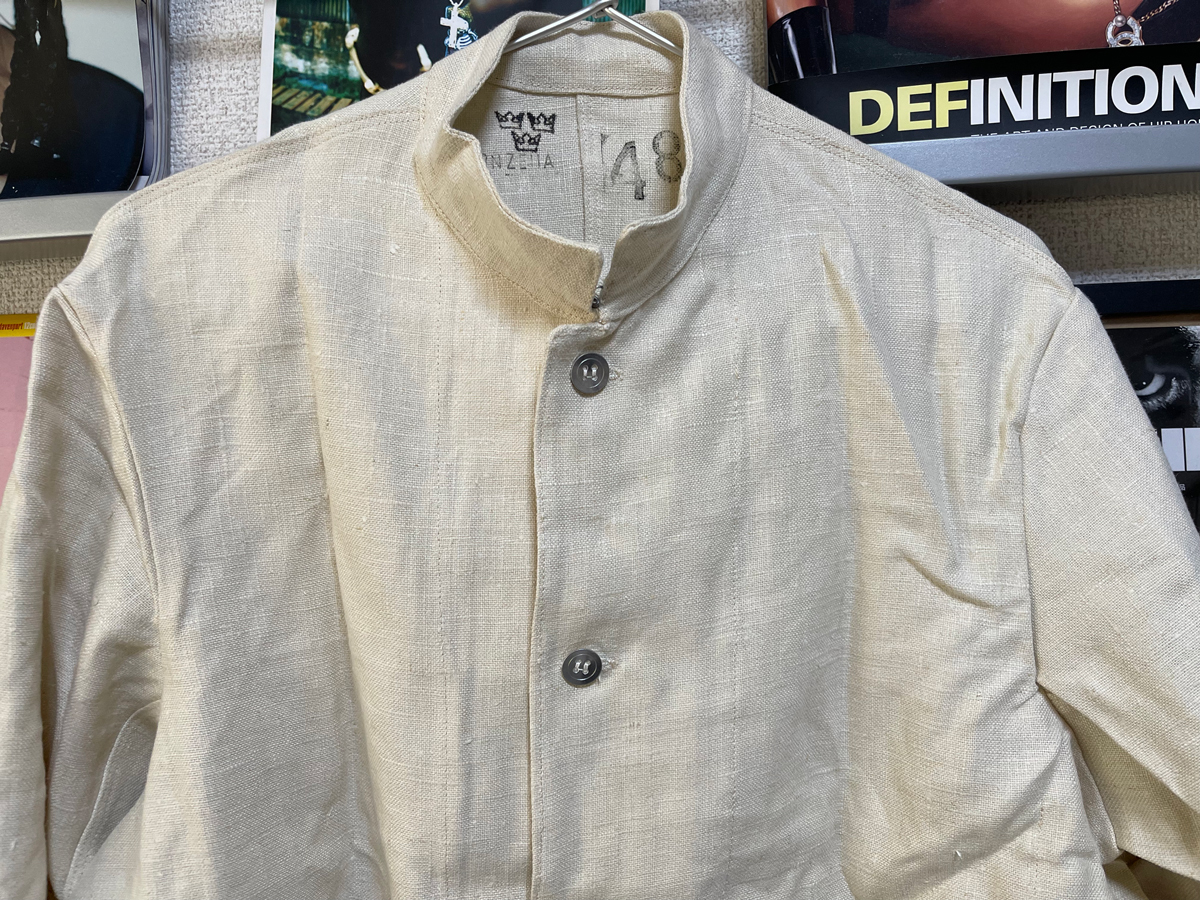  dead ultra rare Sweden army linen ho spitaru jacket Vintage military stand-up collar shirt white 48