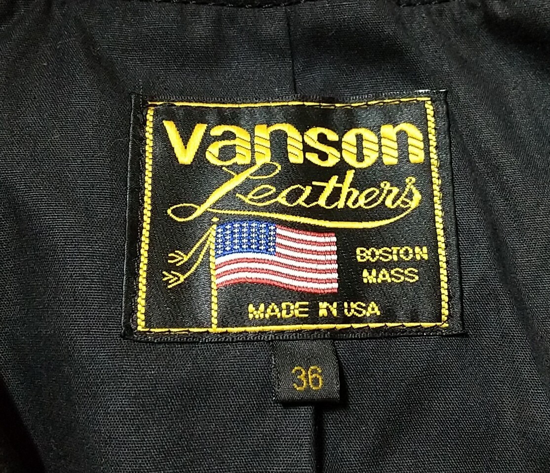 VANSON バンソン ダブルライダースジャケット 黒 ブラック 牛革 36 国内別注 オイルレザー ネイキッドカウハイド グレインレザー schott_画像7