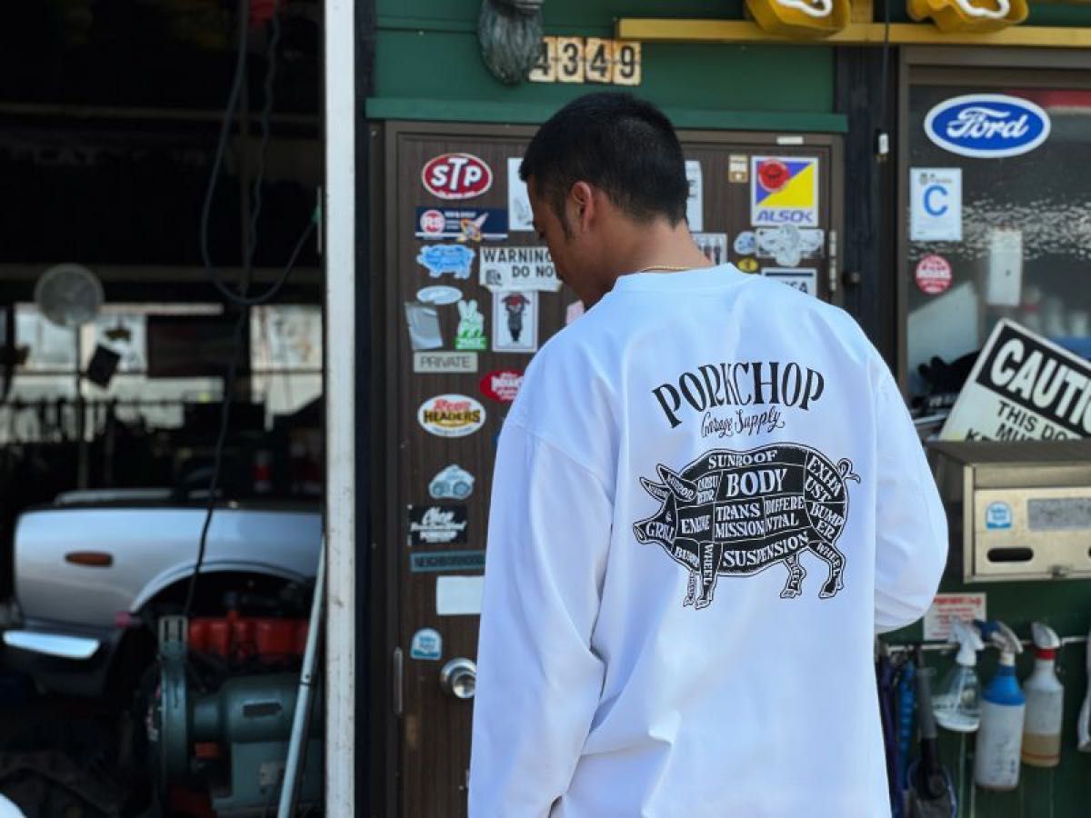 ポークチョップ ロングスリーブTシャツ/PORKCHOP WHITE XLサイズ