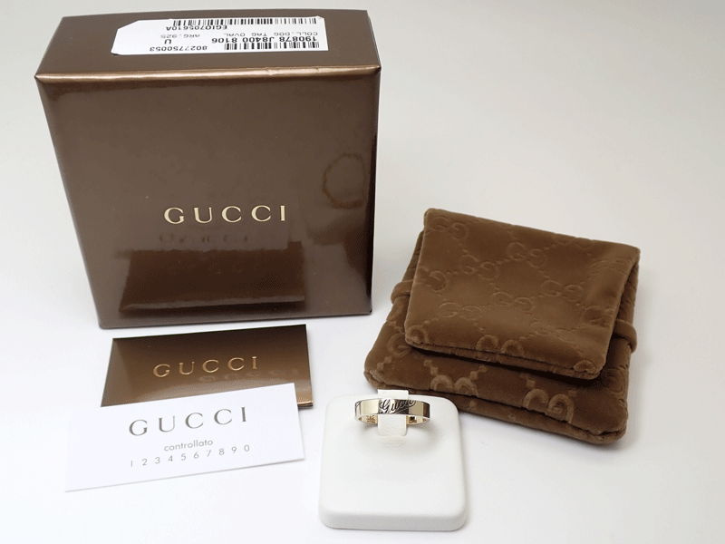 お気にいる】 750WG ロゴ アイコンプリント リング GUCCI K18WG (日本
