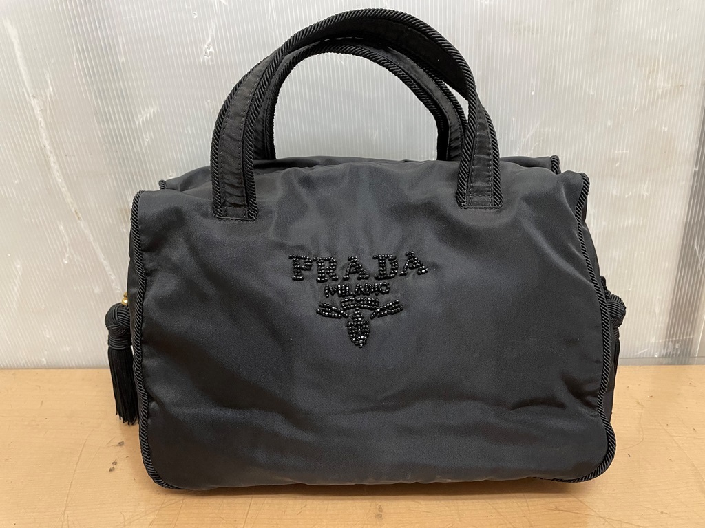 日本人気超絶の 刺繍 プラダ☆ビーズ ◇PRADA ロゴ 手提げ☆ ポーチ