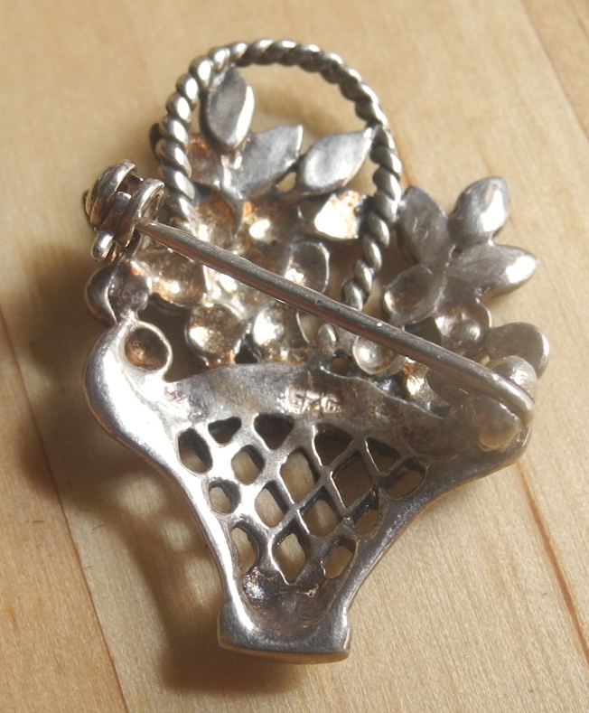  Англия античный серебряный craft серебряный брошь цветок корзина ma-ka сайт натуральный камень прекрасный. sterling серебряный серебряный печать иметь 