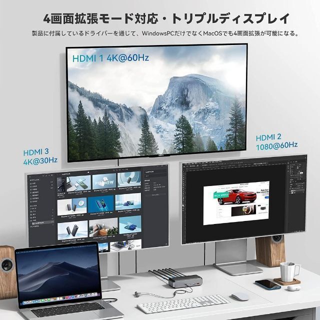 匿名配送】ドッキングステーション 4画面拡張対応 HDMI GEN2ポート搭載