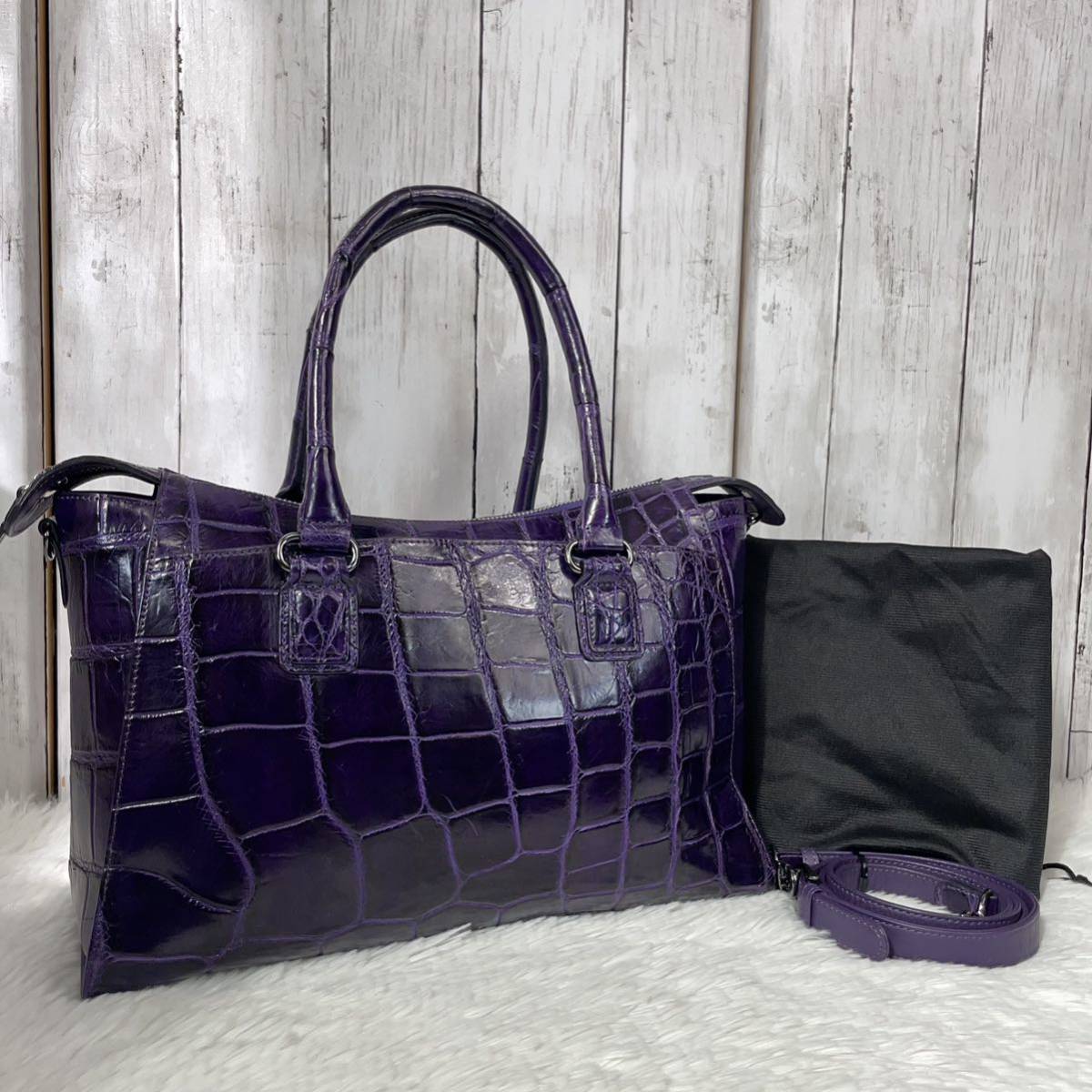 ○美品○クロコダイル ワニ革 エキゾチックレザー 2way トートバッグ
