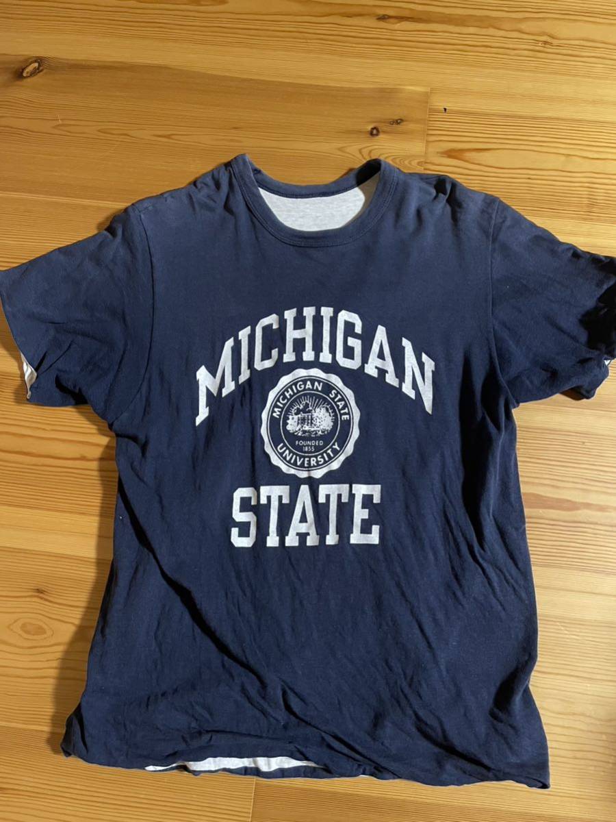 訳あり チャンピオン ネイビー×ホワイト STATE半袖Tシャツ MICHIGAN