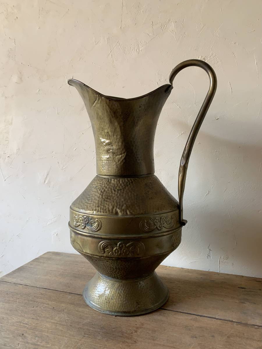  pitcher brass flower vase vessel objet d'art interior car Be old tool Vintage 