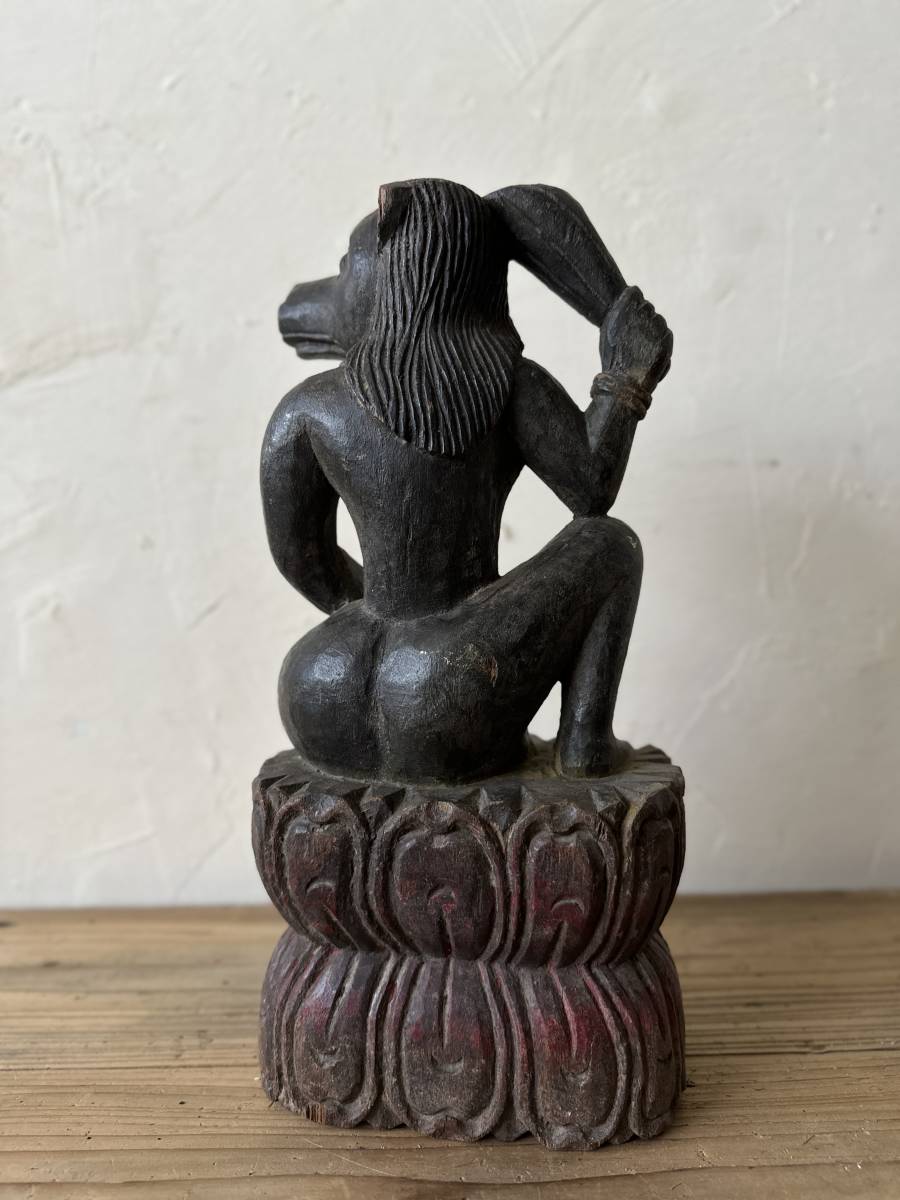 アヌビス　ガンダーラ　木彫り　アート　アンティーク　オブジェ　置物　インテリア　プリミティブ　インド　エジプト　狼_画像6