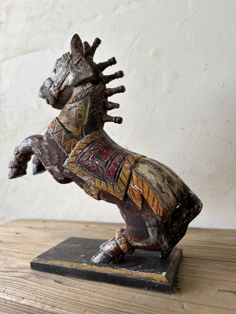 木彫り　アンティーク　馬　オブジェ　シャビー　古木　アート　インド　古道具　ヴィンテージ　置物　ディスプレイ