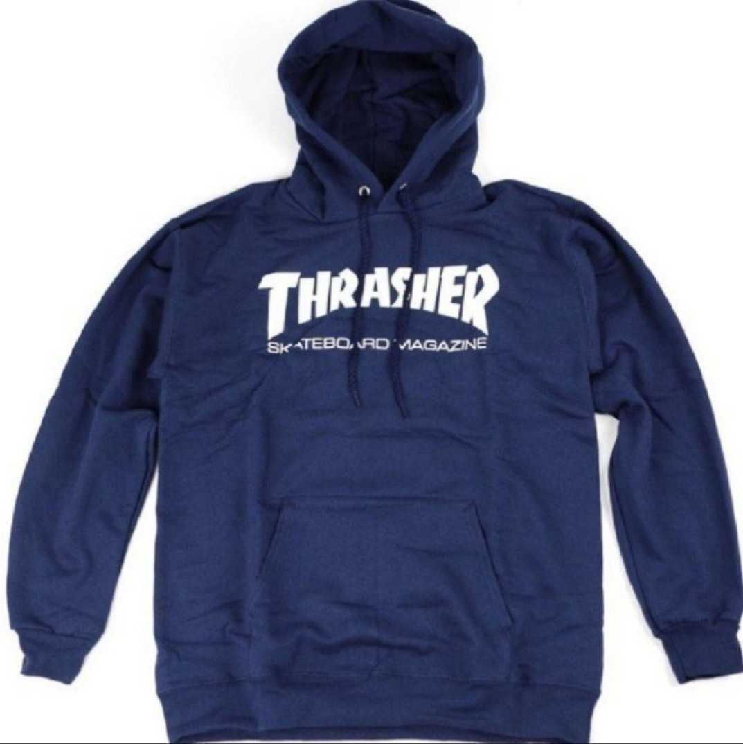 【XL】THRASHER スラッシャー/プルオーバーパーカー/マグロゴ/紺_画像1