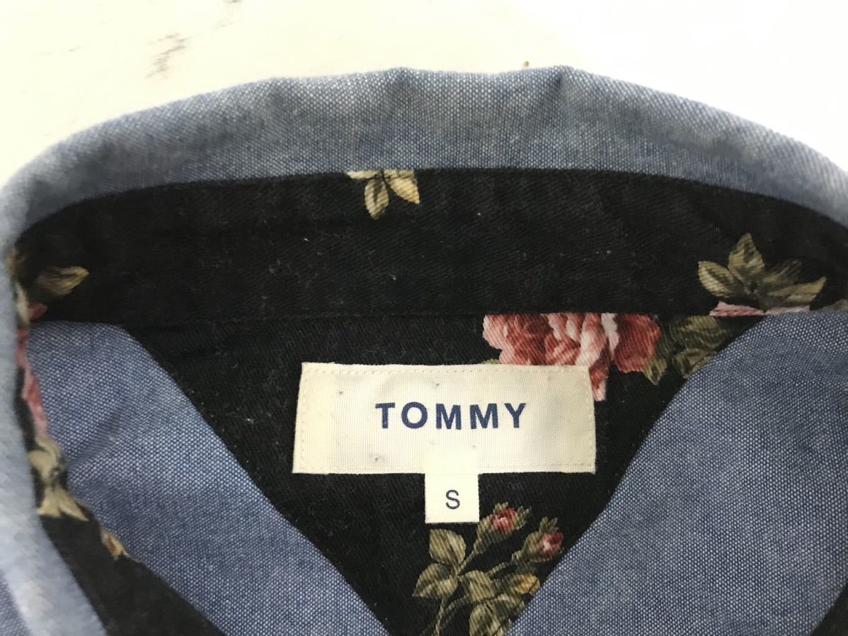 本物トミーTOMMYコットン刺繍ワークシャンブレー長袖シャツメンズサーフビジネススーツミリタリーアメカジ青ブルーS_画像4