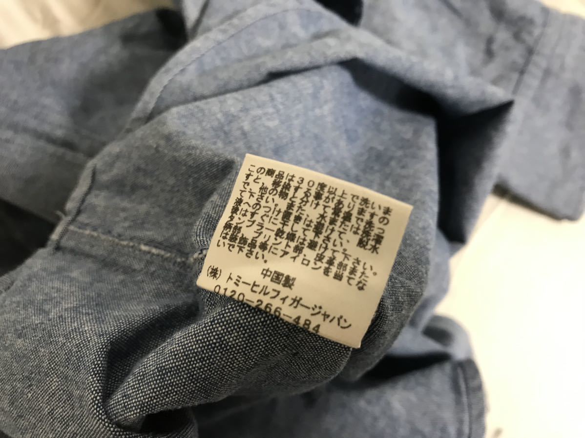 本物トミーTOMMYコットン刺繍ワークシャンブレー長袖シャツメンズサーフビジネススーツミリタリーアメカジ青ブルーS_画像6