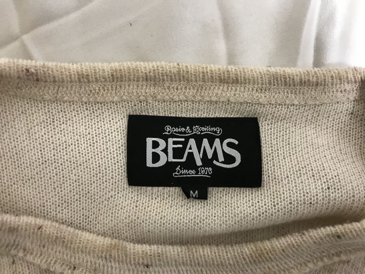 本物ビームスBEAMSコットンニット長袖セーターサーフアメカジミリタリービジネススーツメンズベージュ柄M日本製_画像4
