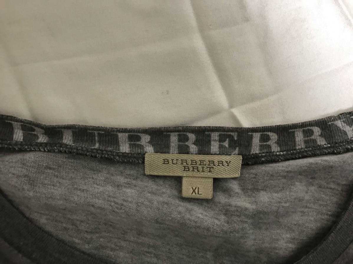 本物バーバリーブリットBURBERRY BRITコットンプリント半袖TシャツメンズアメカジサーフミリタリービジネスグレーXL香港製_画像5