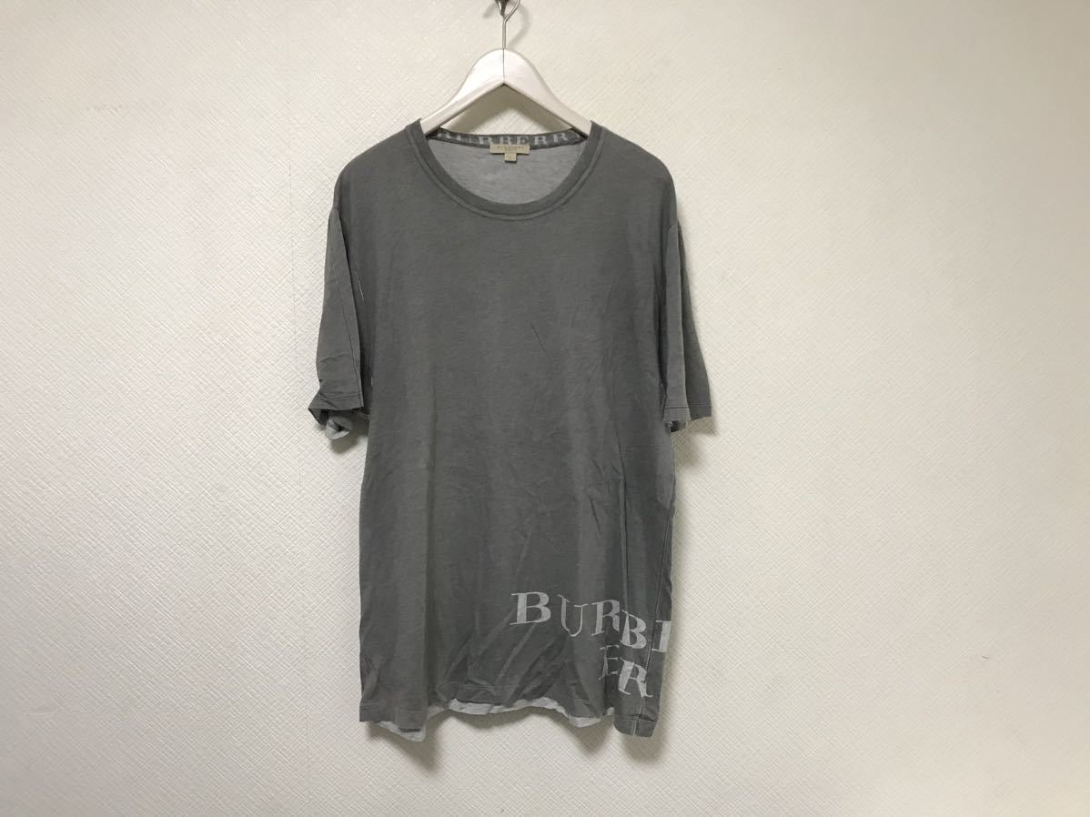 本物バーバリーブリットBURBERRY BRITコットンプリント半袖TシャツメンズアメカジサーフミリタリービジネスグレーXL香港製_画像1