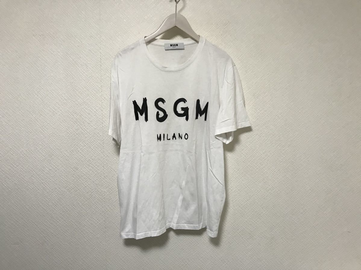 本物エムエスジーエムMSGMコットンロゴ文字プリント半袖Tシャツメンズアメカジサーフミリタリービジネススーツ白ホワイトイタリア製M