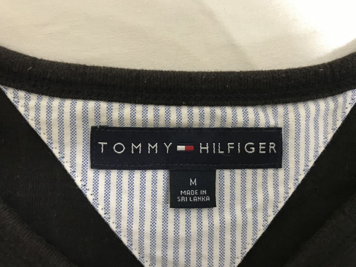 本物トミーヒルフィガーTOMMY HILFIGERコットンVネック半袖TシャツメンズアメカジサーフビジネススーツM黒ブラック