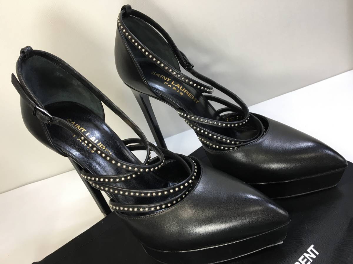 【飛脚便100】希少レア 正規美品 Saint Laurent Paris サンローランパリ ボールスタッズ ヒール パンプス 34 1/2 箱冊子付属 YSL[t1063]_画像2