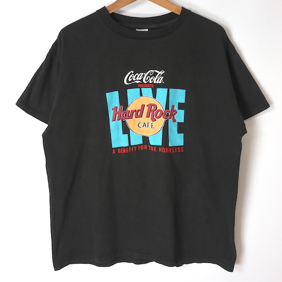 80s USA製 HARD ROCK CAFE ハードロックカフェ コカコーラ プリント Tシャツ(メンズ XL)ブラック ヴィンテージ
