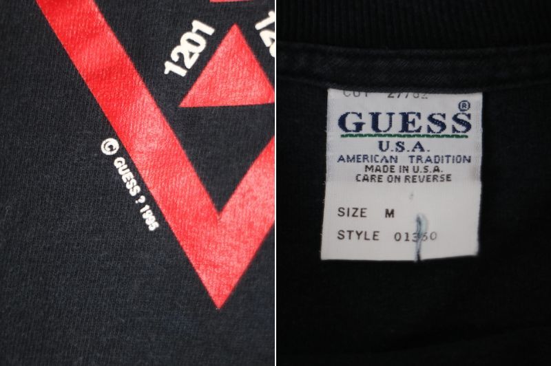90s USA製 GUESS プリント Tシャツ(メンズ M)ブラック ゲス ヴィンテージ 90年代_画像6