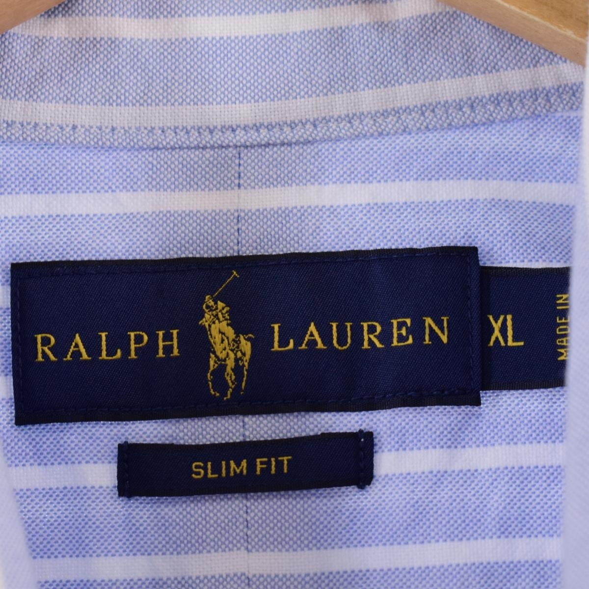 古着 ラルフローレン Ralph Lauren SLIM FIT スリムフィット 長袖 ボタンダウンストライプシャツ メンズXL /eaa335240_画像3