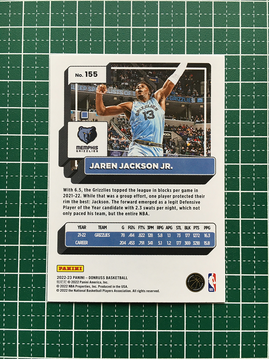 ★PANINI 2022-23 NBA DONRUSS #155 JAREN JACKSON JR.［MEMPHIS GRIZZLIES］ベースカード「BASE」★_画像2