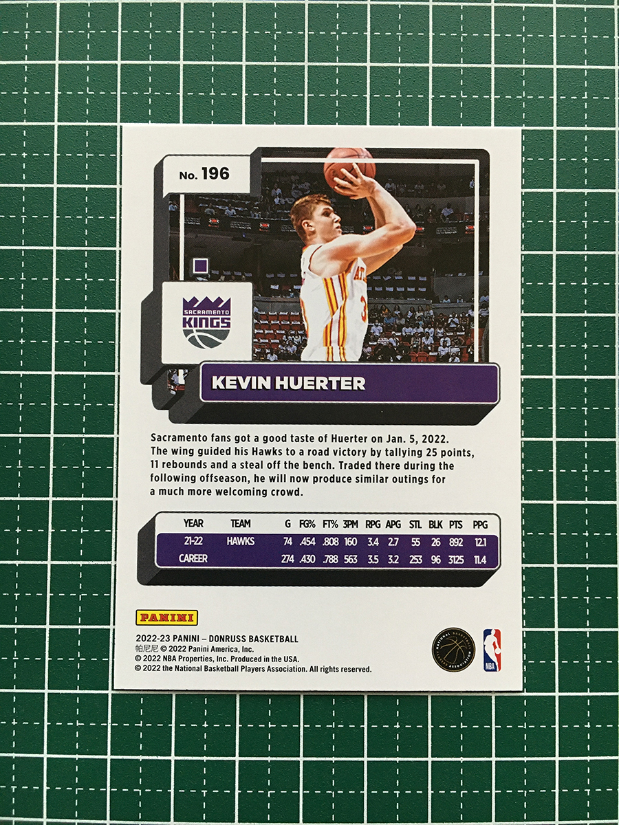 ★PANINI 2022-23 NBA DONRUSS #196 KEVIN HUERTER［SACRAMENTO KINGS］ベースカード「BASE」★_画像2