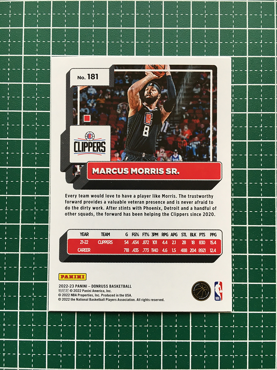 ★PANINI 2022-23 NBA DONRUSS #181 MARCUS MORRIS SR.［LOS ANGELES CLIPPERS］ベースカード「BASE」★_画像2