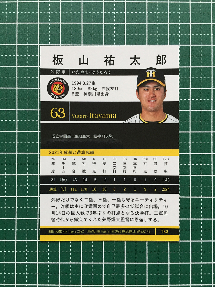 ★BBM 2022 プロ野球 ベースボールカード #T68 板山祐太郎［阪神タイガース］レギュラーカード★_画像2