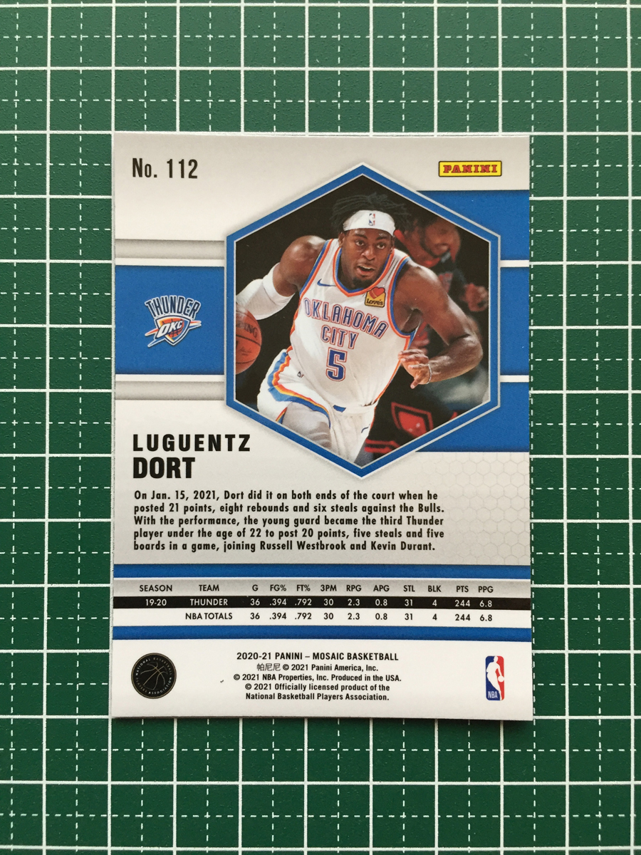 ★PANINI 2020-21 NBA MOSAIC #112 LUGUENTZ DORT［OKLAHOMA CITY THUNDER］ベースカード「BASE」★_画像2