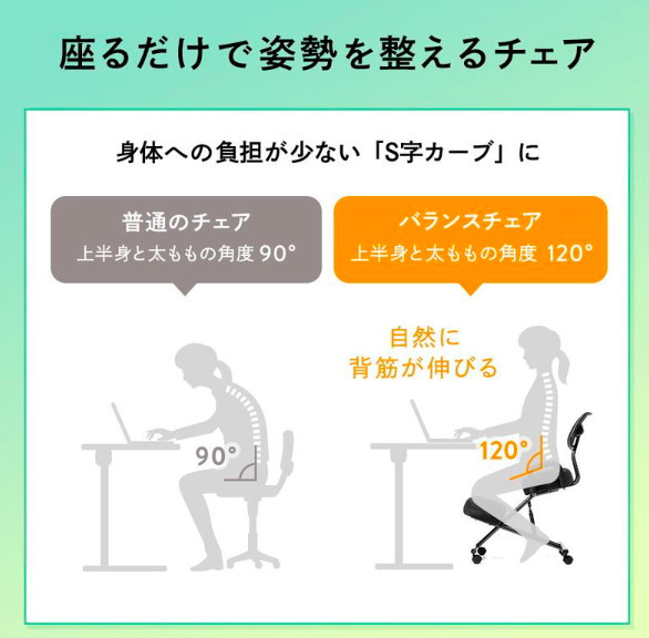 バランスチェア 上下昇降 高さ 角度調節 背もたれ グリップ 姿勢 キャスター テレワーク ブラック _画像2