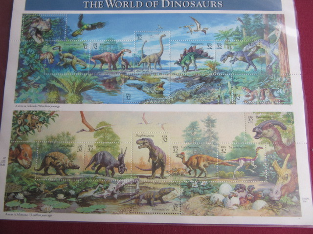 アメリカ　THE　WORLD　of DINOSAURS シート　32¢×15枚　1997.5.1　未使用_画像1