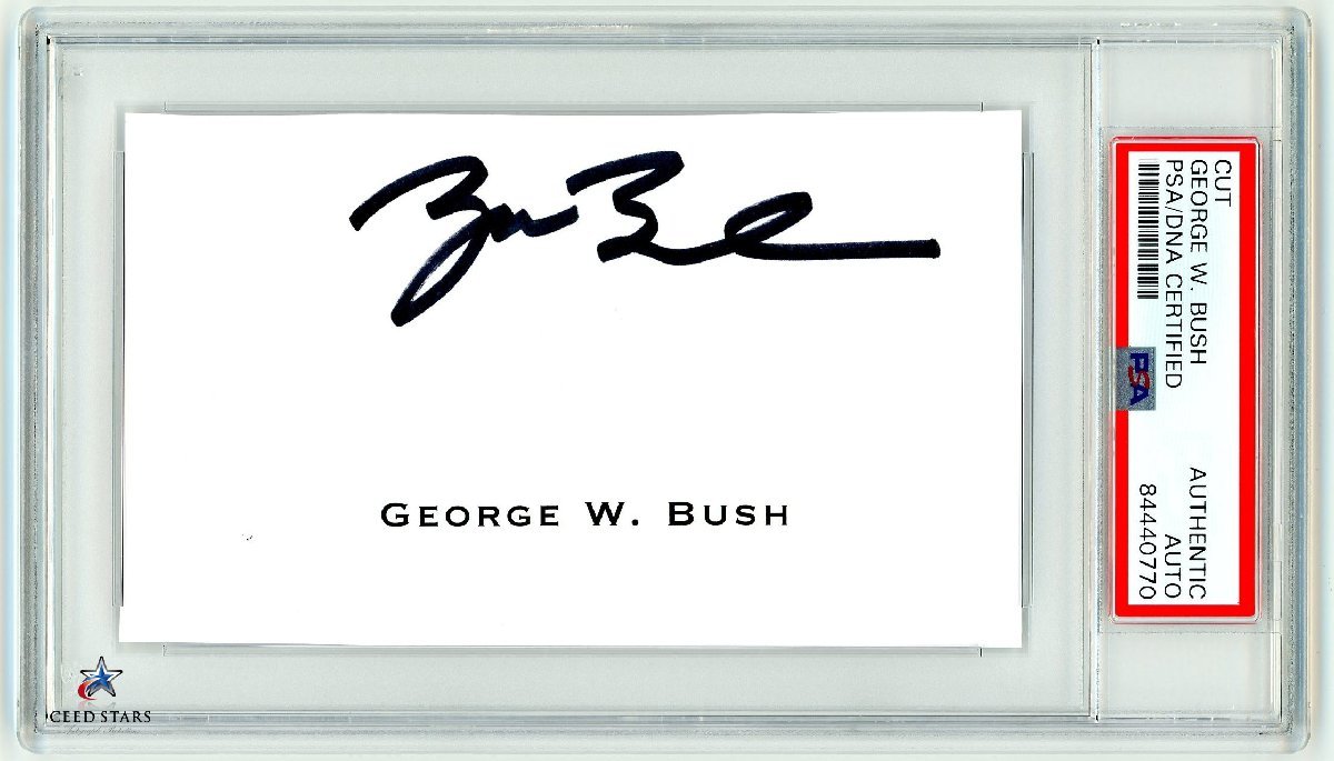 [CS] no. 43 fee America .. country large .. George * bush autograph autograph card PSADNA company writing brush trace judgment ending lock s Rav entering Haba do university 