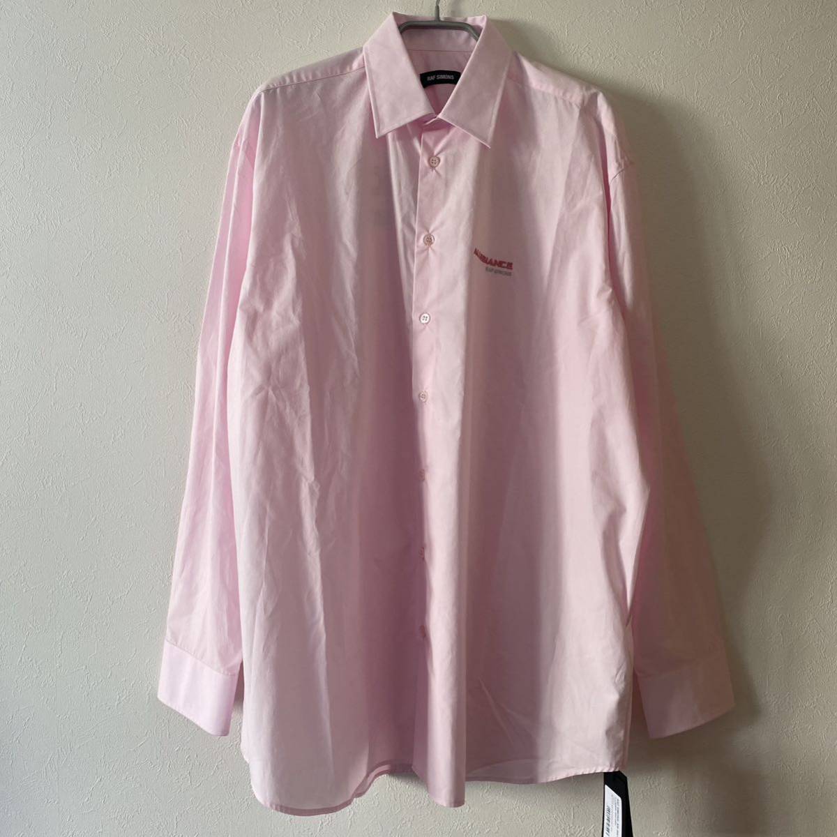 新品 Raf Simons Big Fit Shirt with Embroidered Text In Back Pink M