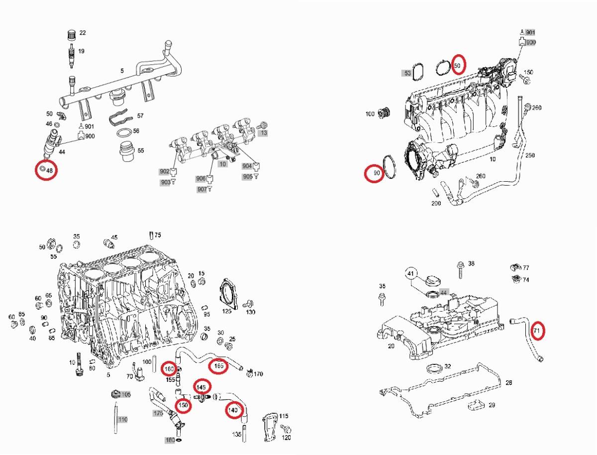 【優良品】 Mercedes-Benz M271 直4 ブローバイホース SET R171 W209 W203 W204 SLK200 CLK200 C200 C180 C230 2710100082 セット_画像2