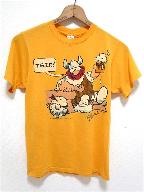 80's ビンテージ HAGER THE HORRIBLE 半袖 Tシャツ M ヘイガーザホリブル CHED By Anvil アメコミ USA製 黄色 ディックブラウニー作 古着