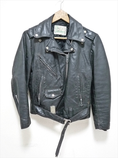 70～80's ビンテージ gino leathers ダブル Wライダースジャケット 革ジャン 牛革 ブラック 黒 USA製 ファッション メンズファッション  ジャケット、上着