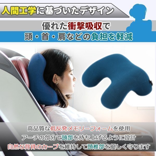 ネックピロー 低反発 クッション トラベル お昼寝 まくら 枕 安眠グッズ リラックス オフィス デスク 機内 旅行 携帯 持ち運び_画像2